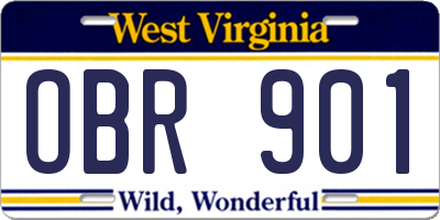 WV license plate OBR901