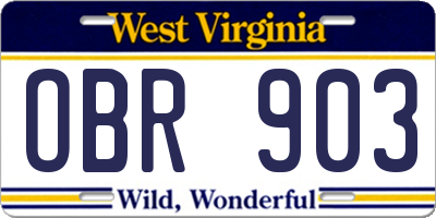 WV license plate OBR903