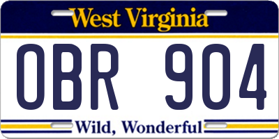 WV license plate OBR904