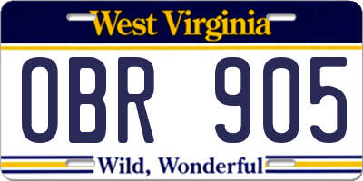 WV license plate OBR905