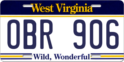 WV license plate OBR906
