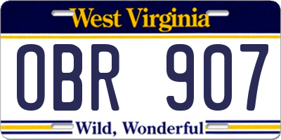 WV license plate OBR907