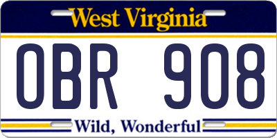 WV license plate OBR908