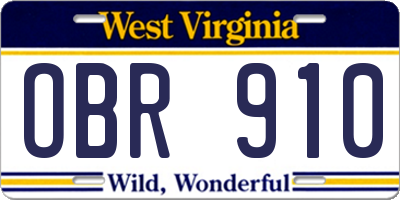 WV license plate OBR910