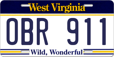 WV license plate OBR911