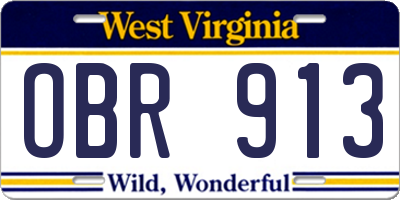 WV license plate OBR913