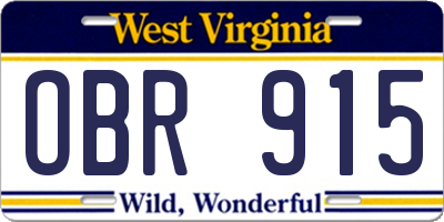 WV license plate OBR915