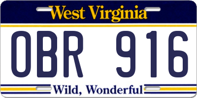 WV license plate OBR916