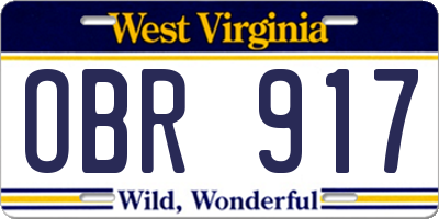 WV license plate OBR917