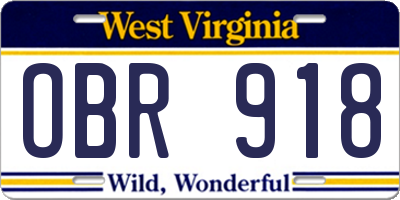 WV license plate OBR918