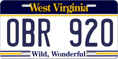 WV license plate OBR920