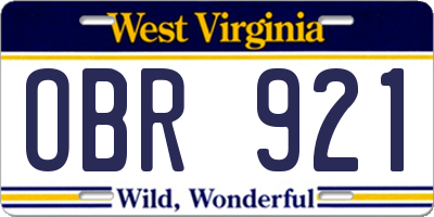 WV license plate OBR921