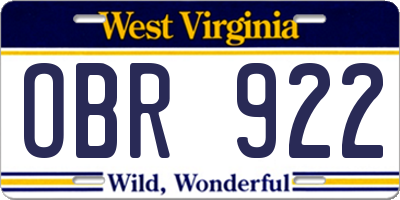 WV license plate OBR922