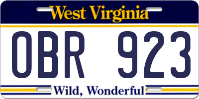 WV license plate OBR923