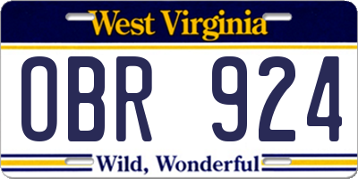WV license plate OBR924