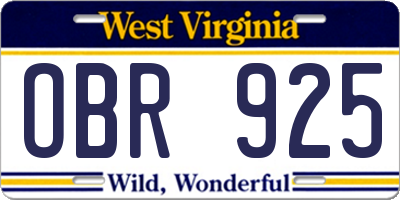 WV license plate OBR925