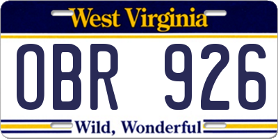 WV license plate OBR926
