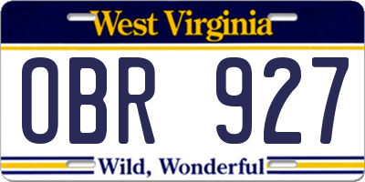 WV license plate OBR927