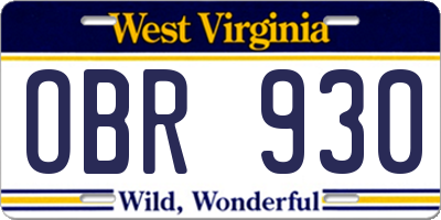 WV license plate OBR930