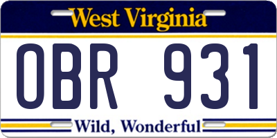 WV license plate OBR931