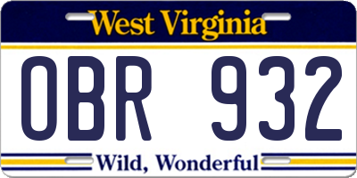 WV license plate OBR932