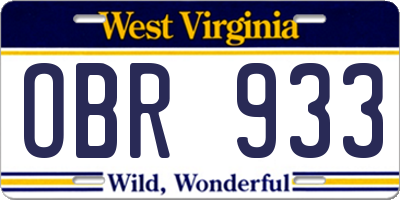 WV license plate OBR933