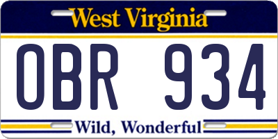 WV license plate OBR934