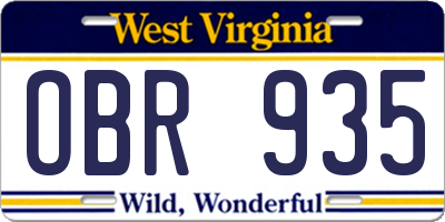 WV license plate OBR935