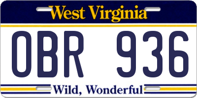 WV license plate OBR936