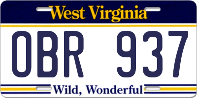 WV license plate OBR937