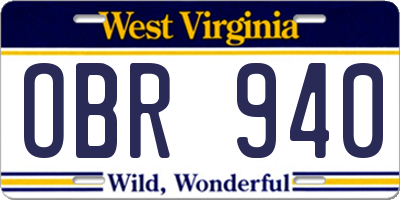 WV license plate OBR940