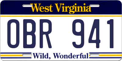 WV license plate OBR941