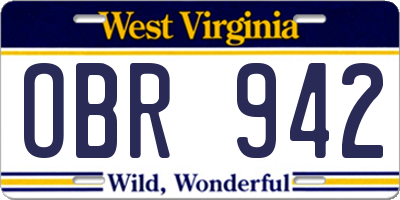 WV license plate OBR942