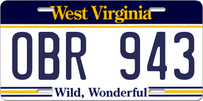 WV license plate OBR943