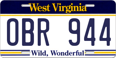 WV license plate OBR944
