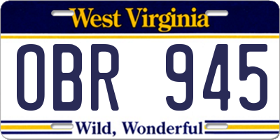 WV license plate OBR945