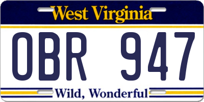 WV license plate OBR947