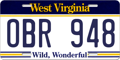 WV license plate OBR948