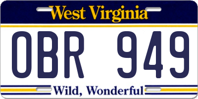 WV license plate OBR949