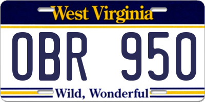 WV license plate OBR950