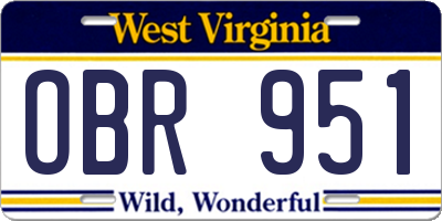 WV license plate OBR951