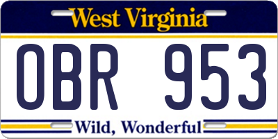 WV license plate OBR953