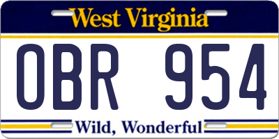 WV license plate OBR954