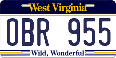 WV license plate OBR955