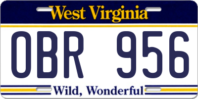 WV license plate OBR956