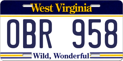 WV license plate OBR958