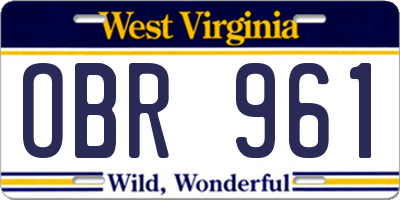 WV license plate OBR961