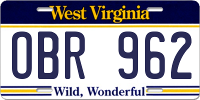 WV license plate OBR962