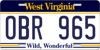 WV license plate OBR965