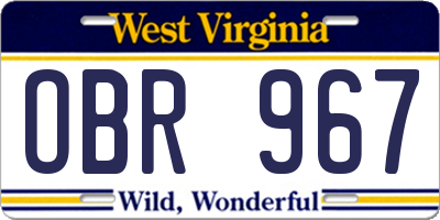WV license plate OBR967